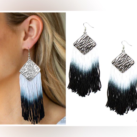 Unique Silver Dangly Earrings With Ombre Fringed